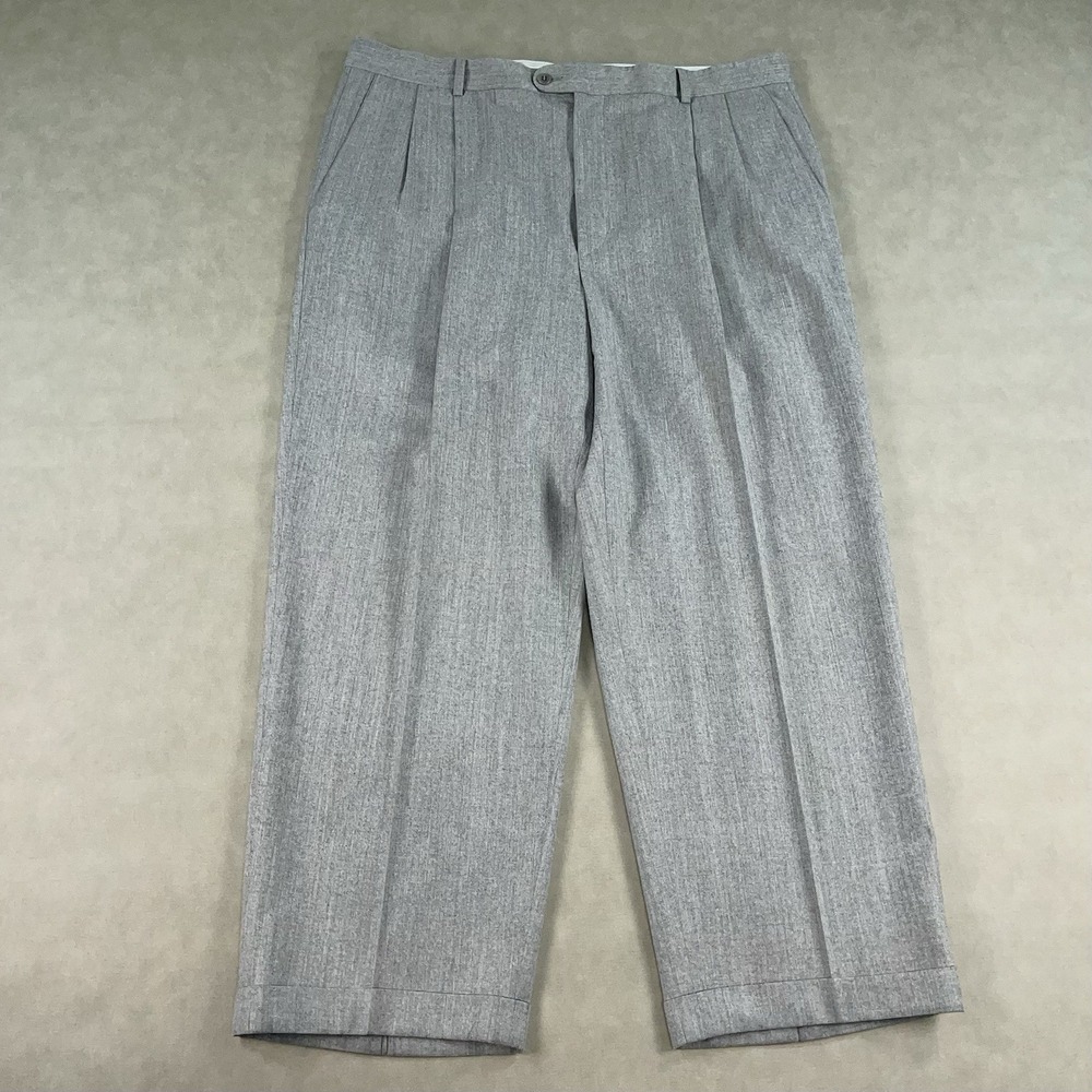 Zanella Dress Pants Mens 40x27 Gray Austin Wool Pleated Front Vitale Barberis